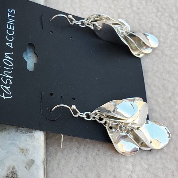 Fashion Accents long cluster petal teardrop silver tone earrings - Picture 3 of 10